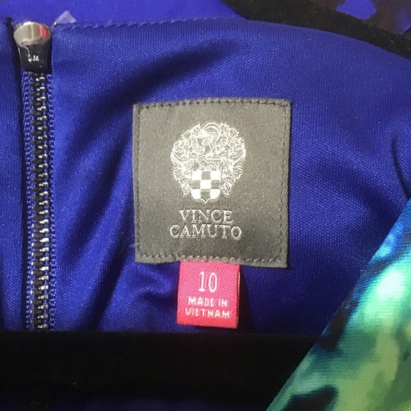 Vince Camuto Blue Green Black Floral Print Sleeveless Fit & Flare Dress, Size 10 - Picture 9 of 12